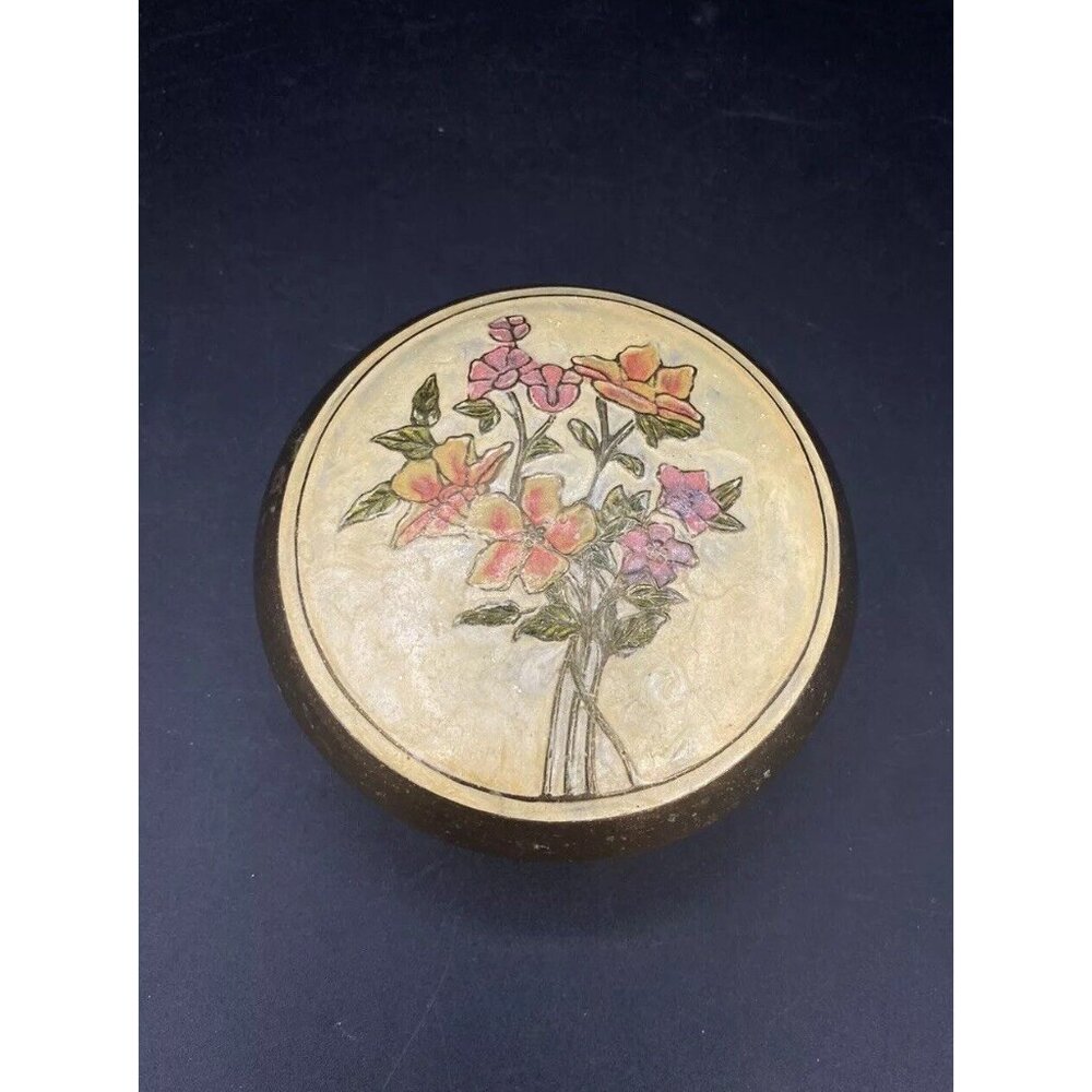Flowers Cloisonne Enamel over Brass Trinket Round Box India